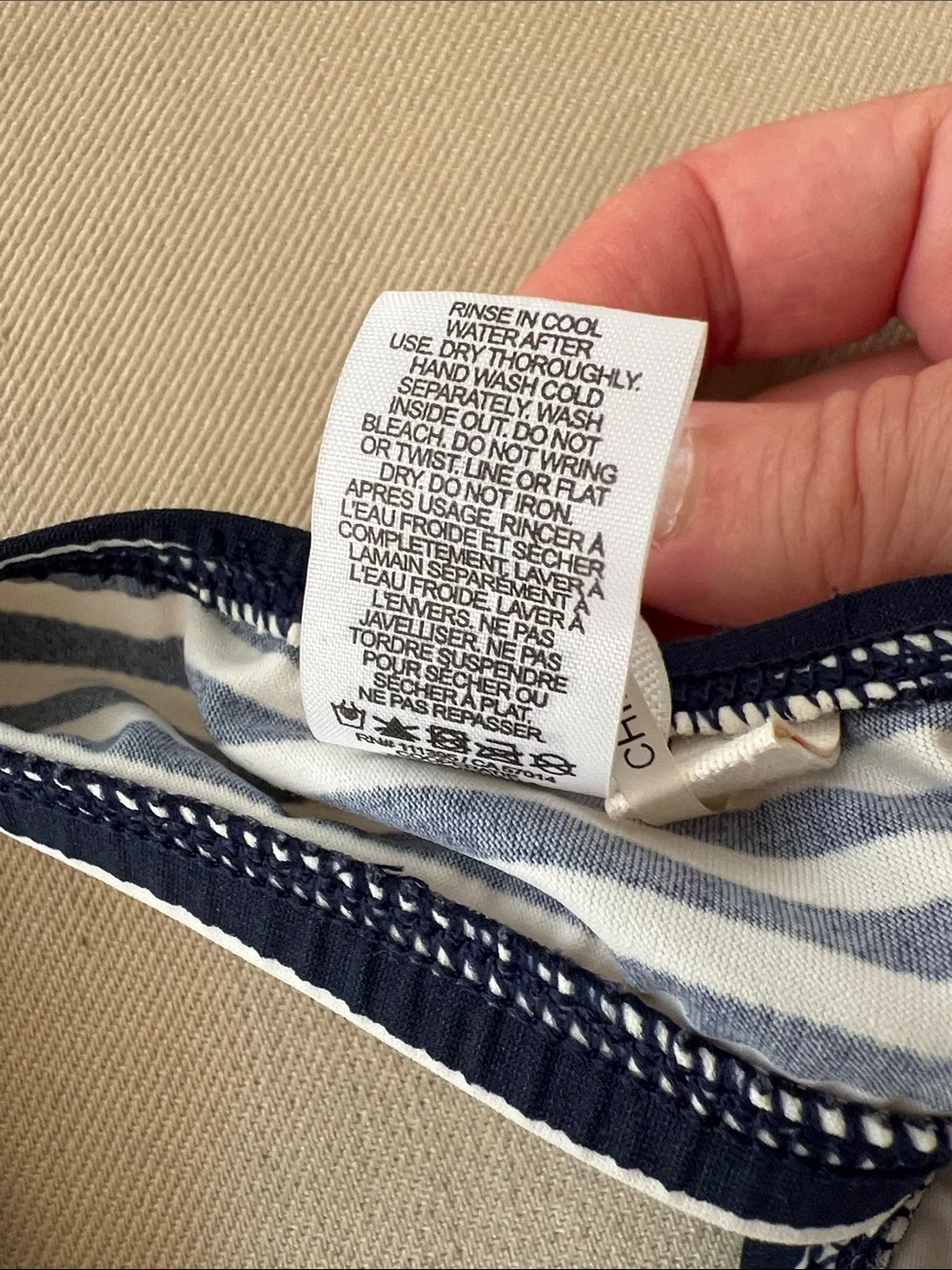 Tory Burch Striped Navy and White Halter Bikini Top